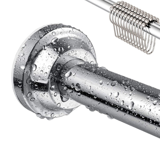 Telescopic rod - Extendable 155 to 260cm shower curtain rod without drilling adjustable clothes rod by twisting Adjustable, including 12 shower rings - Secure grip - Stainless steel shower rod