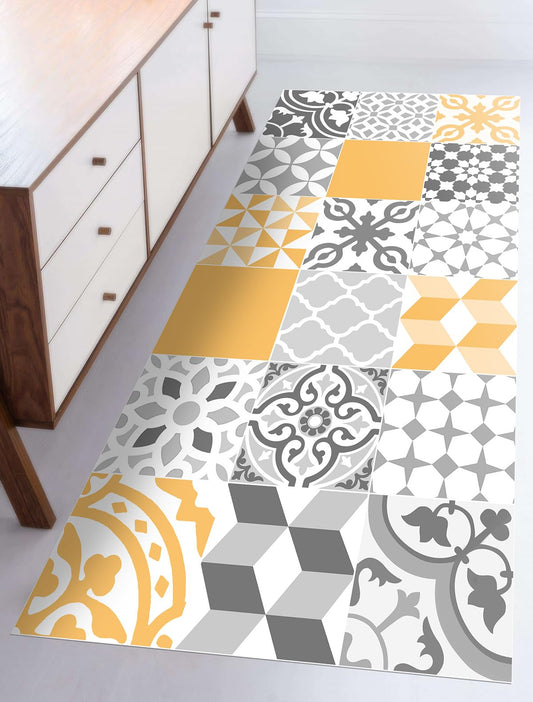 Viniliko Design Vinyl Rug, Yellow, 66 x 250 cm, non-slip, waterproof, washable, Various sizes, for living room, kitchen