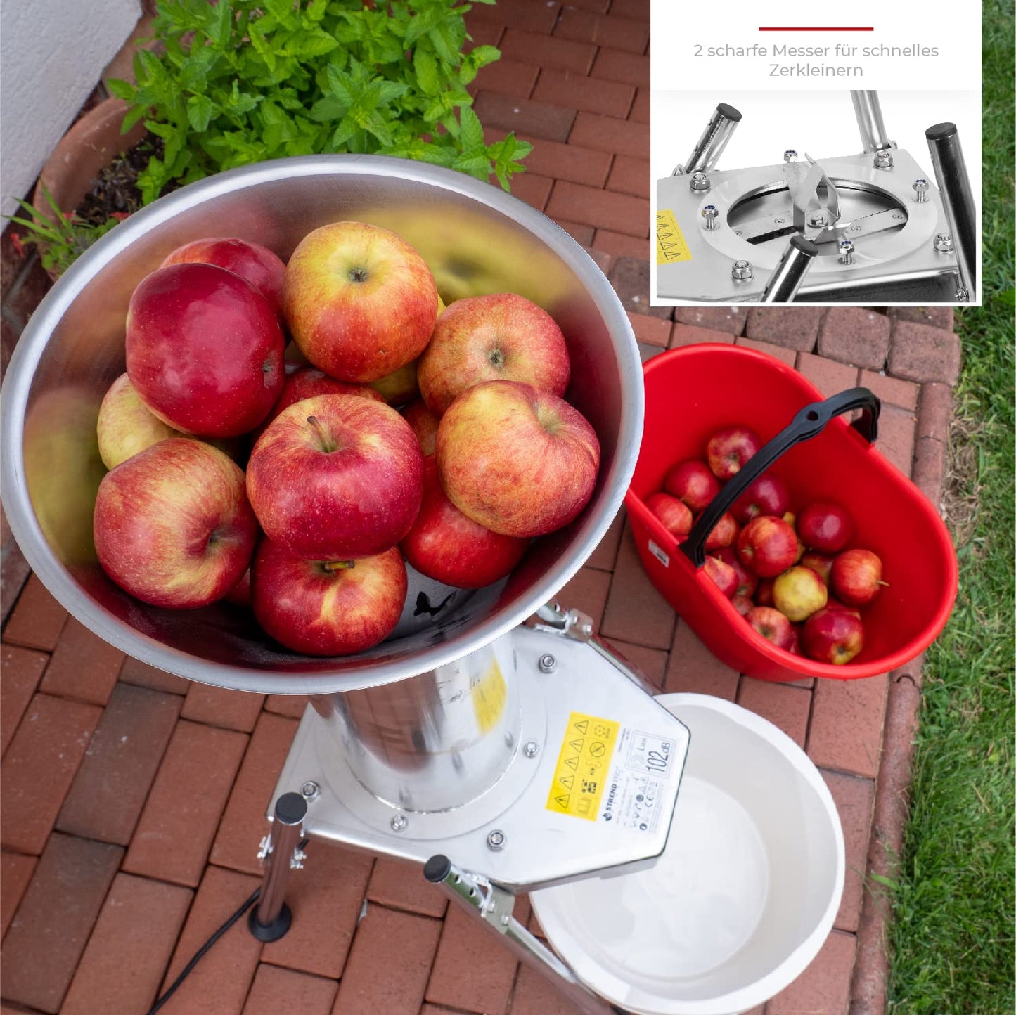 STREND PRO fruit shredder stainless steel with 1100W/2800rpm motor - Electric fruit shredder for potatoes/fruits and berry grinder - Electric beet/fruit mill for effortless chopping - Stainless steel fruit mill