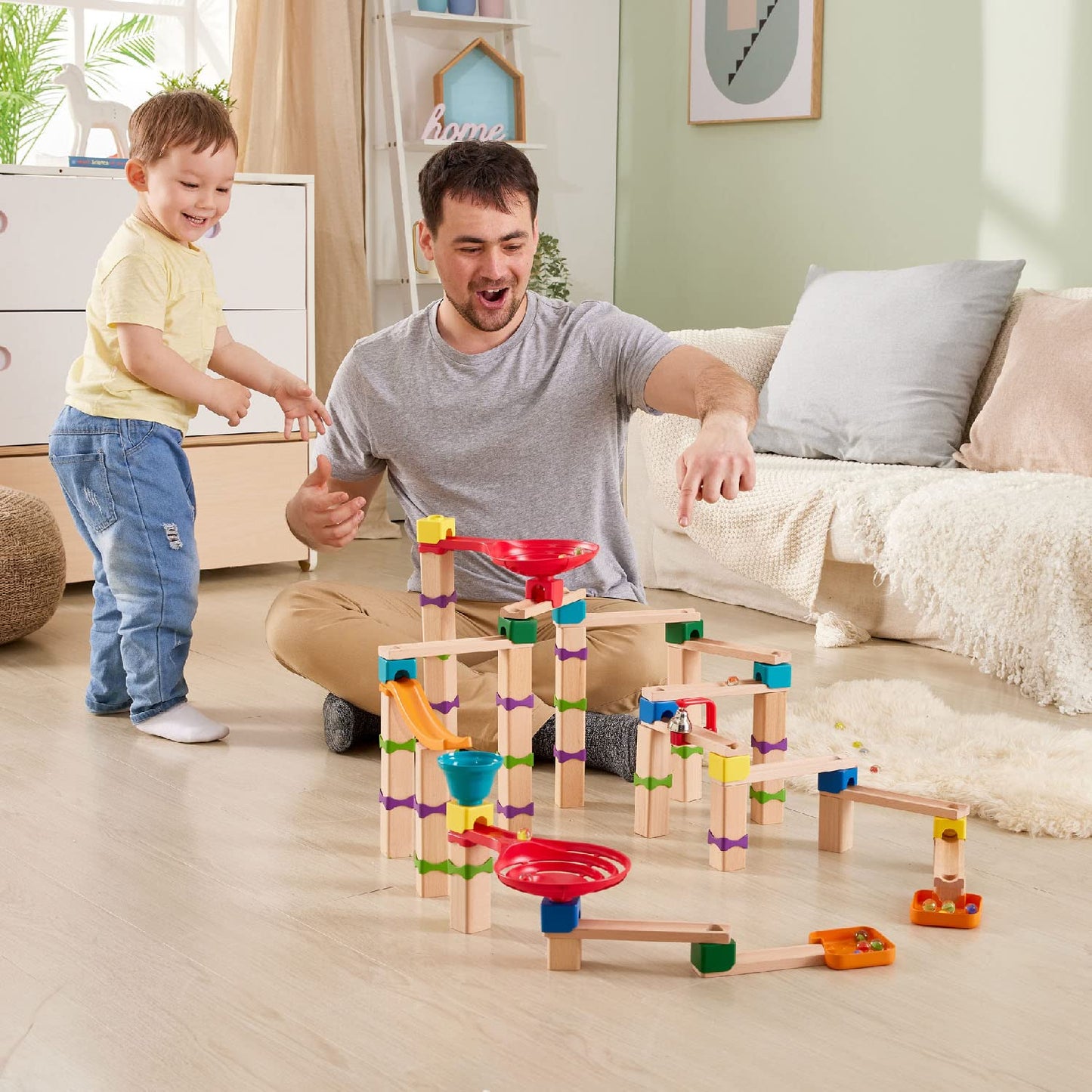 Hape Marble Run, construction toy made of FSC wood, ball track for ages 3 and up, $110.