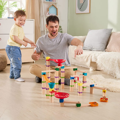 Hape Marble Run, construction toy made of FSC wood, ball track for ages 3 and up, $110.