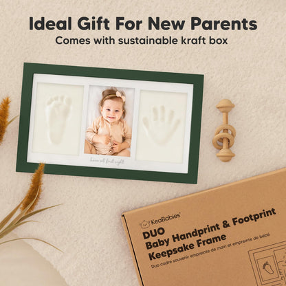 Baby handprint and footprint set - Baby hand and foot plaster cast for newborns - Baby handprint photo frame - Baby footprint plaster cast set - Baby shower footprint kit (Hunter Green)