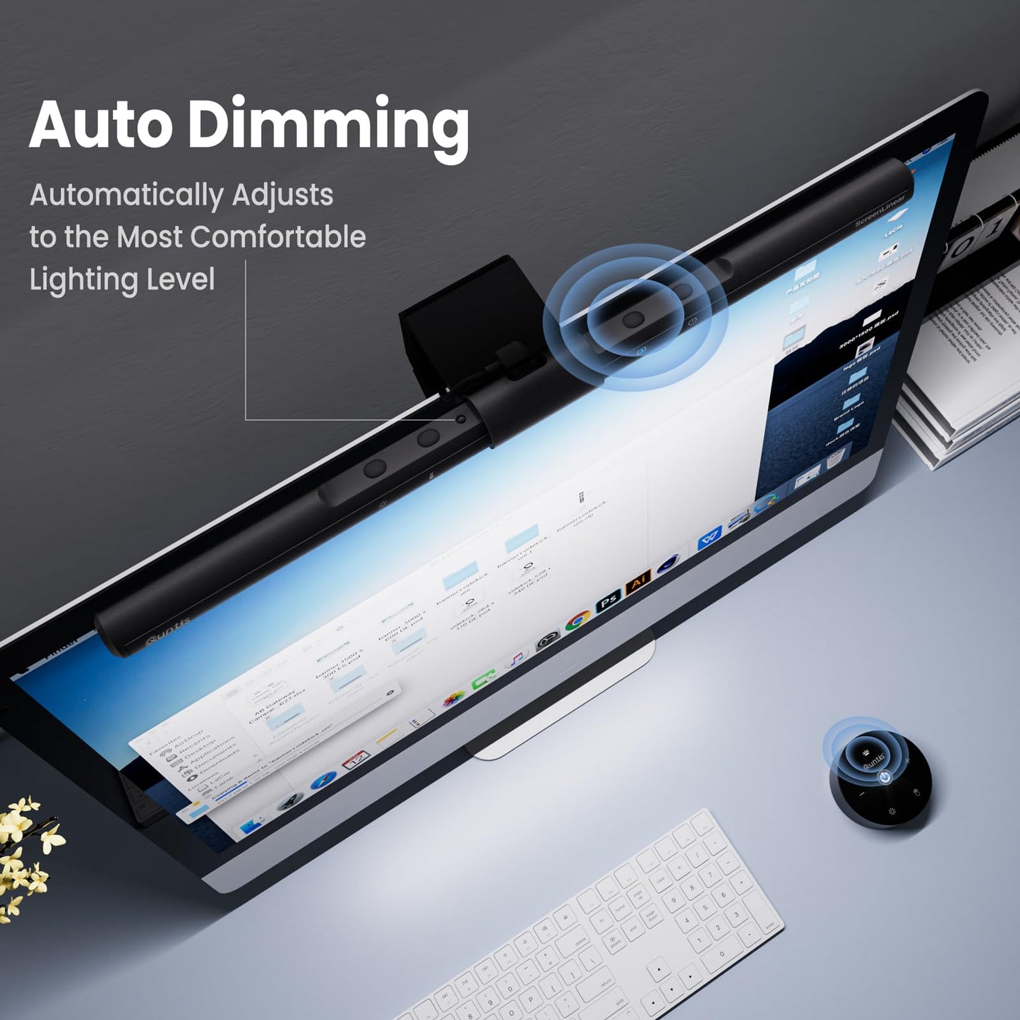 Quntis computer monitor lamp LED with remote control & touch control, 40cm monitor light bar with anti-blue light, screen lamp USB with auto-dimming, PC office lamp