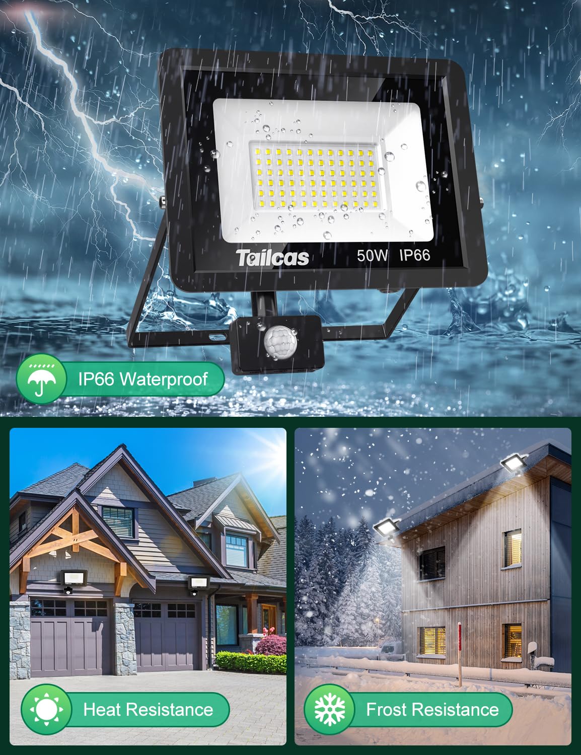 50W LED floodlight with motion sensor outdoor, super bright 4500LM outdoor floodlight, IP66 waterproof LED outdoor light with remote control, 6500K cold white spotlight outdoor for garden, garage, yard