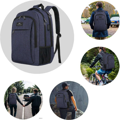 MATEIN school backpack 15.6 inch laptop notebook bag backpack for men with USB charging port boys computer bag gift travel work, blue