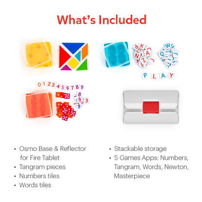 Osmo - Genius Starter Kit for Fire Tablet - 5 interactive learning games - Ages 6-10 - Math, spelling, art, creativity, and physics