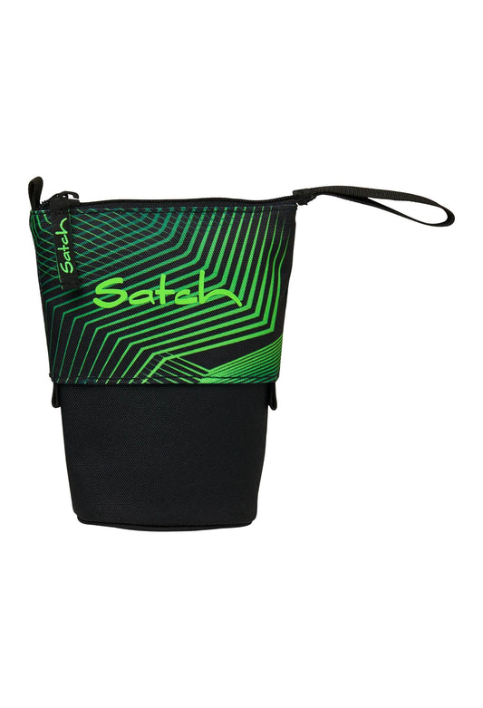 Satch Pencil Slider XL with divider, zippered compartment, pen holder, ruler, timetable window in Seismic Green - Black.