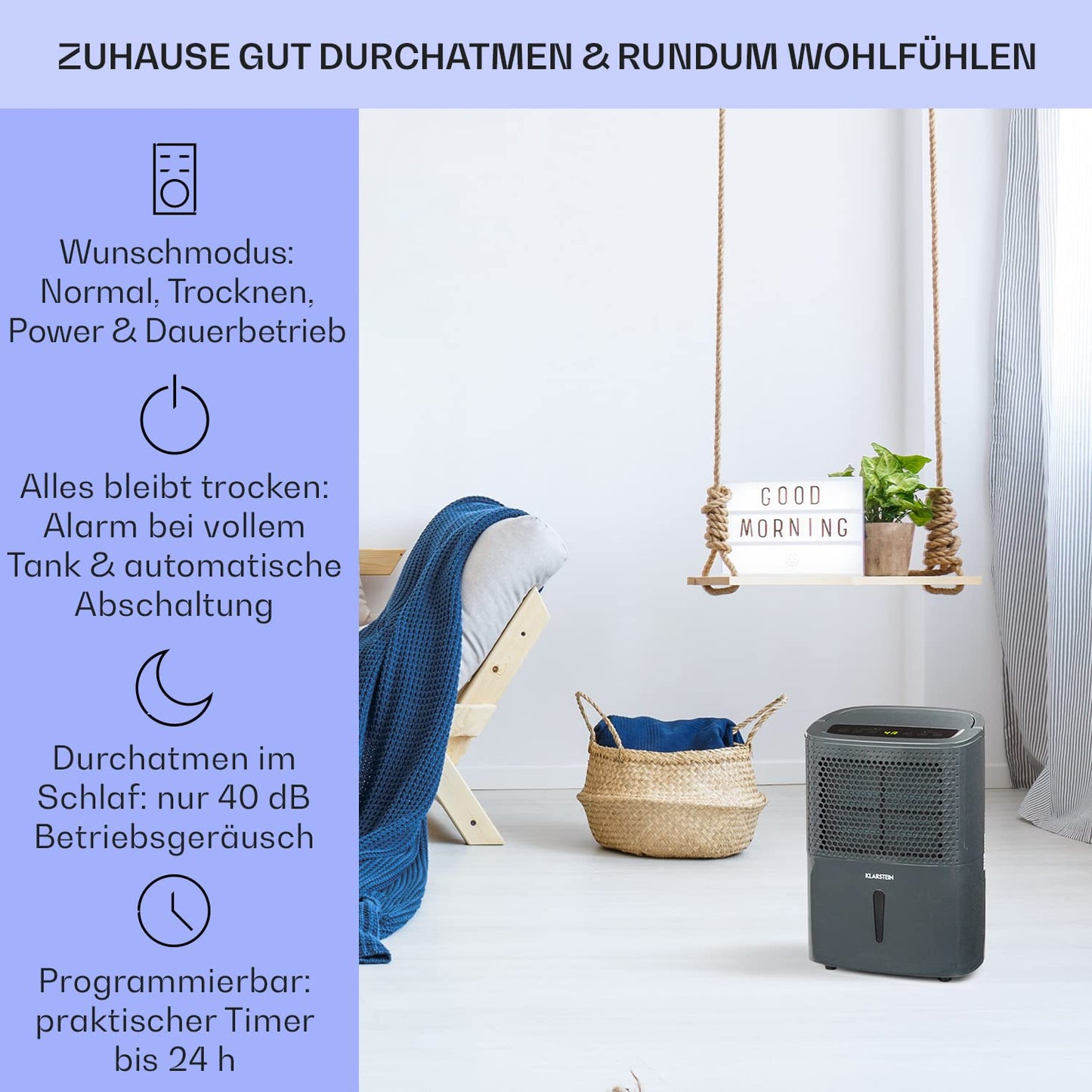Klarstein Electric Dehumidifier & Air Purifier, 10L Small Room Dehumidifier for Apartment Bedroom Bathroom Basement, Efficient Bathroom/Room Dehumidifier, Electric & Small Air Dehumidifier.