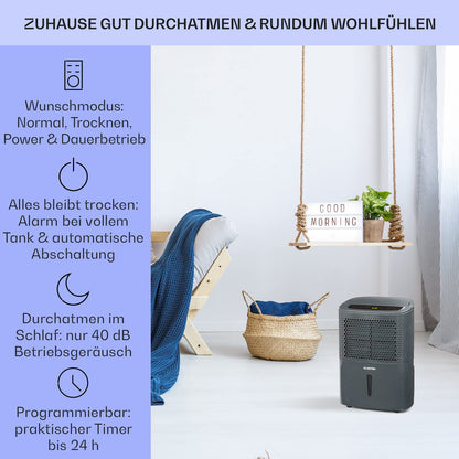 Klarstein Electric Dehumidifier & Air Purifier, 10L Small Room Dehumidifier for Apartment Bedroom Bathroom Basement, Efficient Bathroom/Room Dehumidifier, Electric & Small Air Dehumidifier.