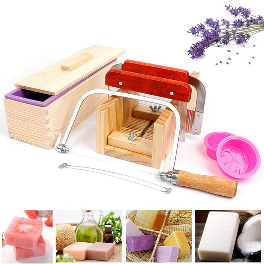 DIY Soap Silicone Mold Set, Practical Adjustable Wooden Soap Cutter Handmade Soap DIY Tool Silicone Soap Mold Soap Mold (Set 9)