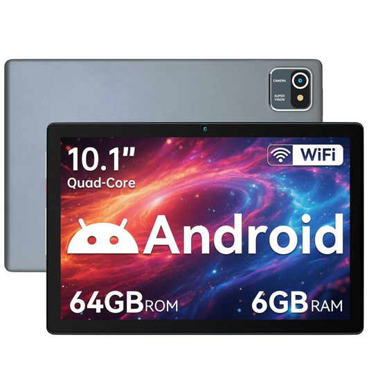 Yicty Tablet 10 Inch Android Tablets 6GB RAM + 64GB ROM Quad-Core 5000mAh 1280 x 800 HD Touchscreen 5MP + 8MP HD Camera Bluetooth 5.2 Tablet PC (Gray)