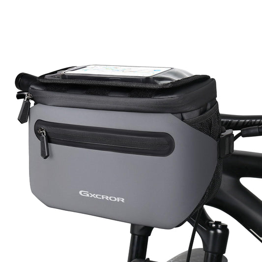 GXCROR Bicycle Handlebar Bag 4.7L with Quick Release | Stable Holder for City & Trekking | Waterproof + Phone Pocket + Drink Holder
