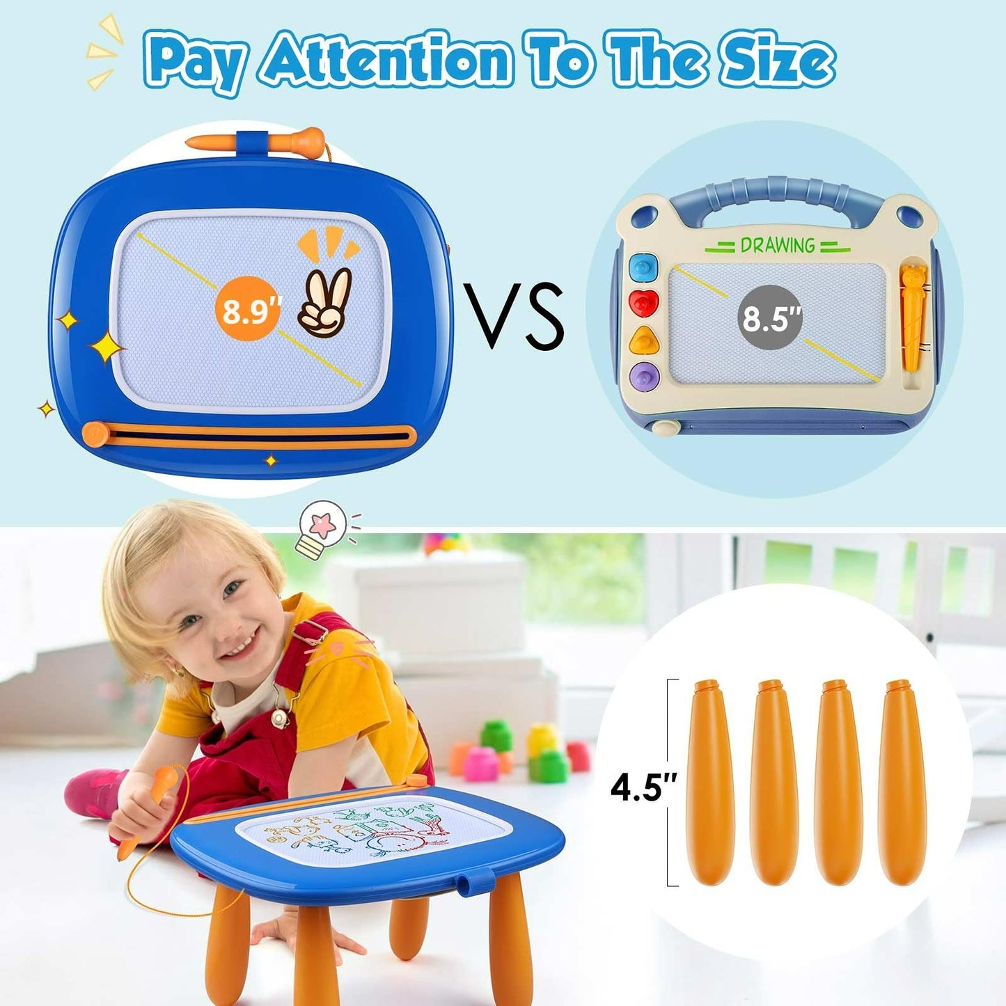 Smasiagon Magnetic Drawing Board for Kids, Colorful Erasable Magna Doodle with Legs for Toddler Toy for 1 2 3 Year Old Boys Gift (Navy Blue)