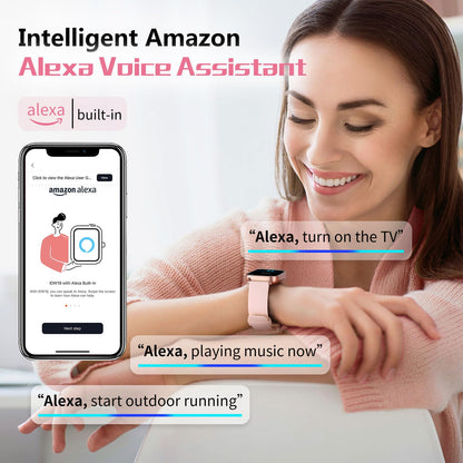 Loddery Smartwatch for women with phone function 1.85" touchscreen fitness watch with Alexa IP68 waterproof smart watch integrated pedometer heart rate monitor, message notifications, 100+ sports modes