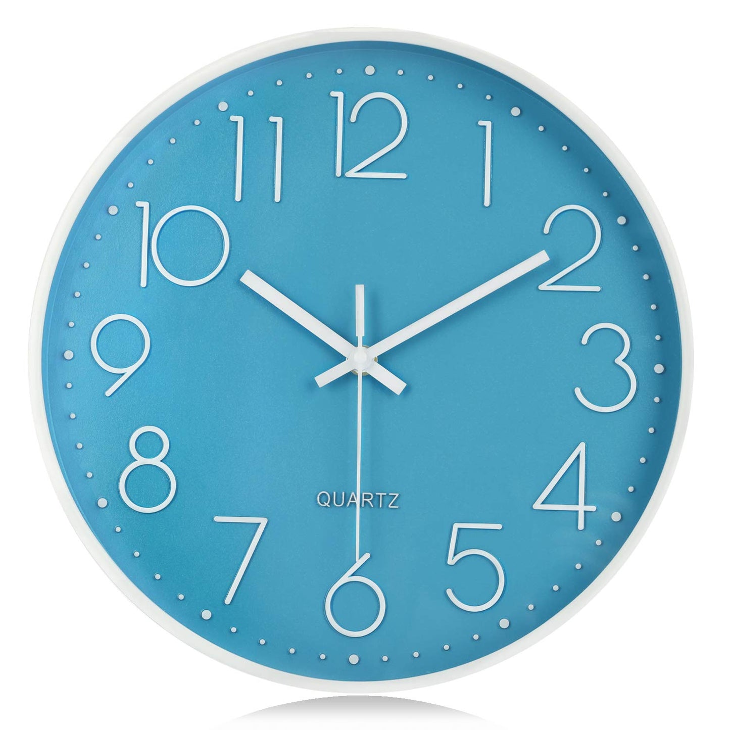 Lafocuse Blue Modern Wall Clock Silent 30cm, 3D Numbers No Ticking, Quartz Wall Clock Analog Easy to Read Decor for Living Room Nursery School Kitchen Office