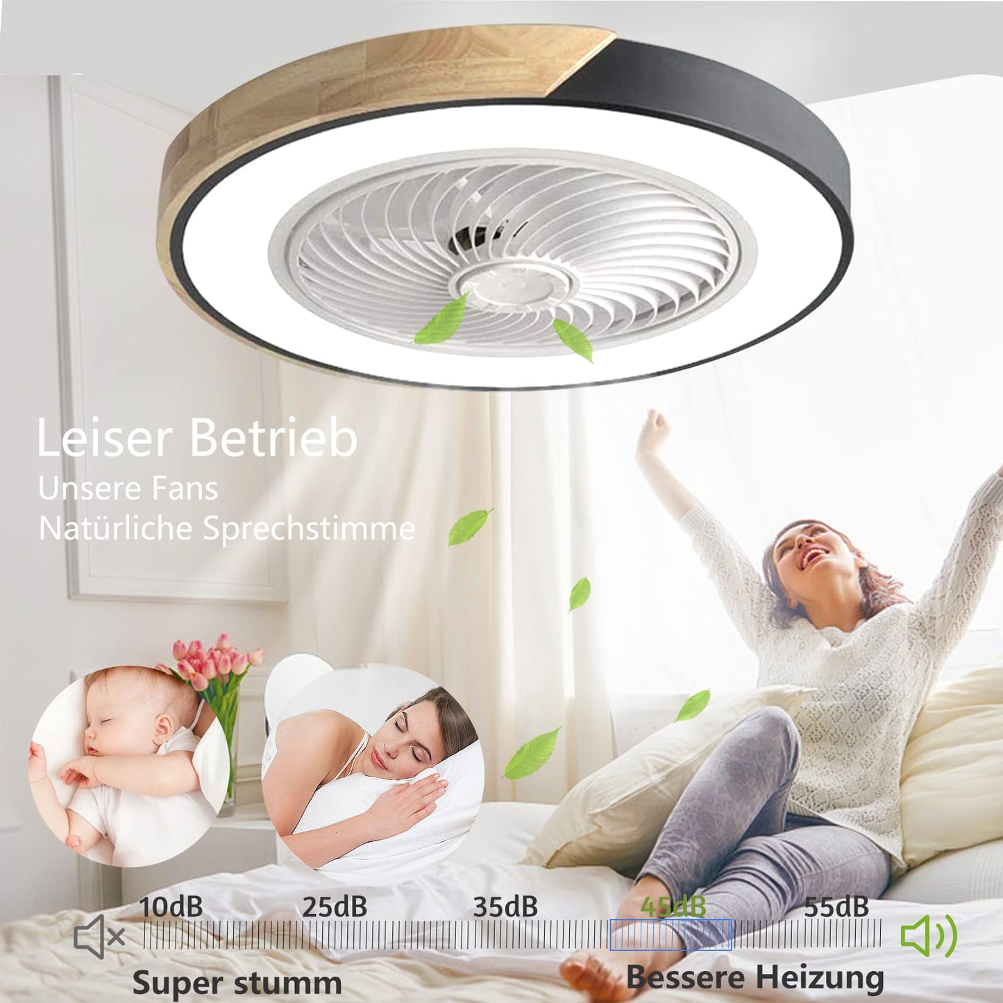 Wildcat Wood Ceiling Fan with LED lighting, Invisible Fan Ceiling Light Dimmable with Remote Control, Timer Quiet Fan Lamp, Ceiling Light for Living Room Bedroom Kids Room