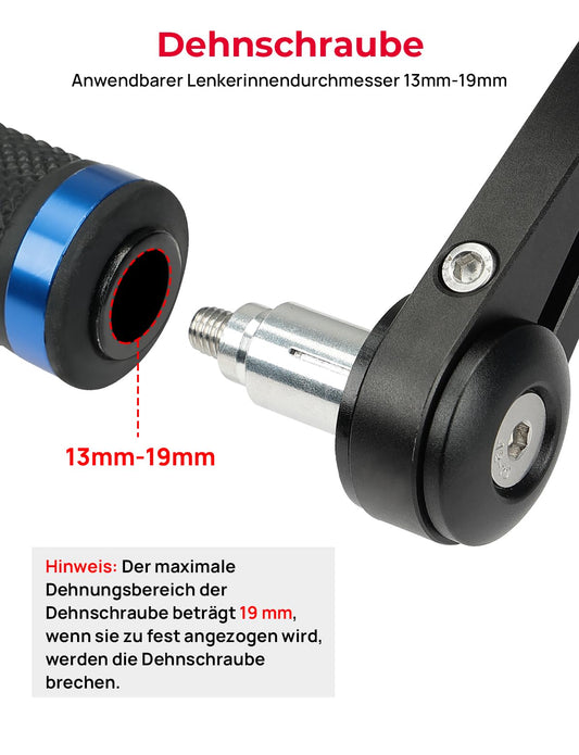 KEMIMOTO handlebar end mirror motorcycle, 2 pieces motorcycle mirror rearview mirror E-approved, 360° rotatable handlebar mirror, 7/8" 22mm side mirror compatible with scooter roller ATV.