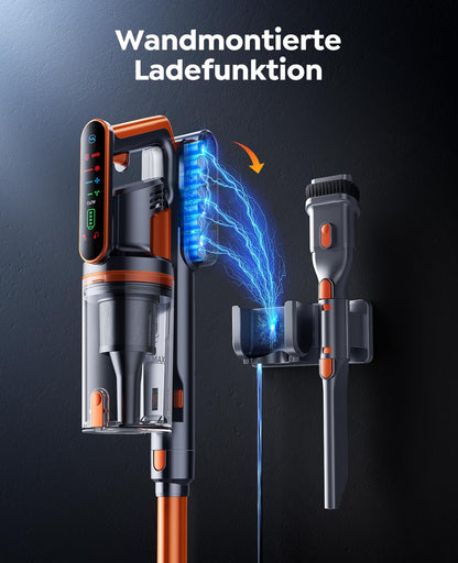 Fieety Cordless Vacuum Cleaner, 45KPa/550W/60Min with Wall-Mounted Charging Station, Aromatherapy, Auto Mode, Touchscreen, 1M Extendable Hose for Hard Floors Carpets Pet Hair Car
