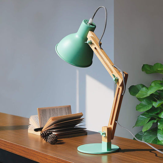 Tomons desk lamp, LED table lamp in classic wood design, bedside lamp, lamp with adjustable arm, table lamp for living room, office, white