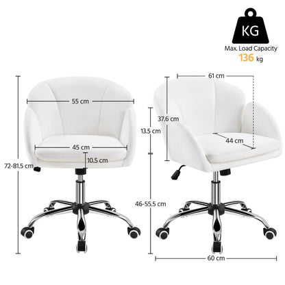Yaheetech Home Office Chair Vanity Chair Desk Chair Height Adjustable Swivel Chair up to 136 kg Capacity, Velvet Chair with Armrests and Backrest for Bedroom Office Living Room, White