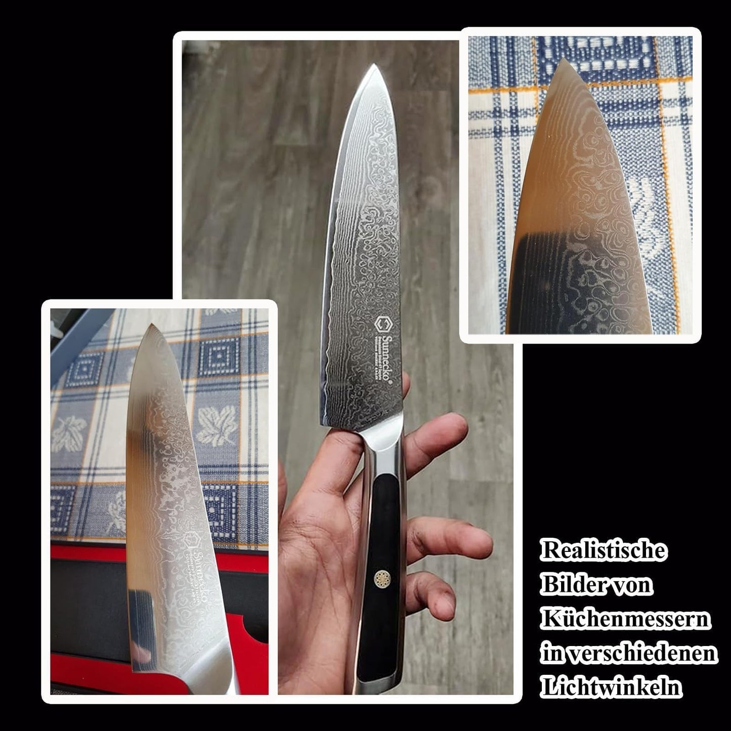 Sunnecko 20cm damascus chef knife kitchen knife - Sharp knife made of damascus steel, damascus kitchen knife with ergonomic handle, meat knife for kitchen