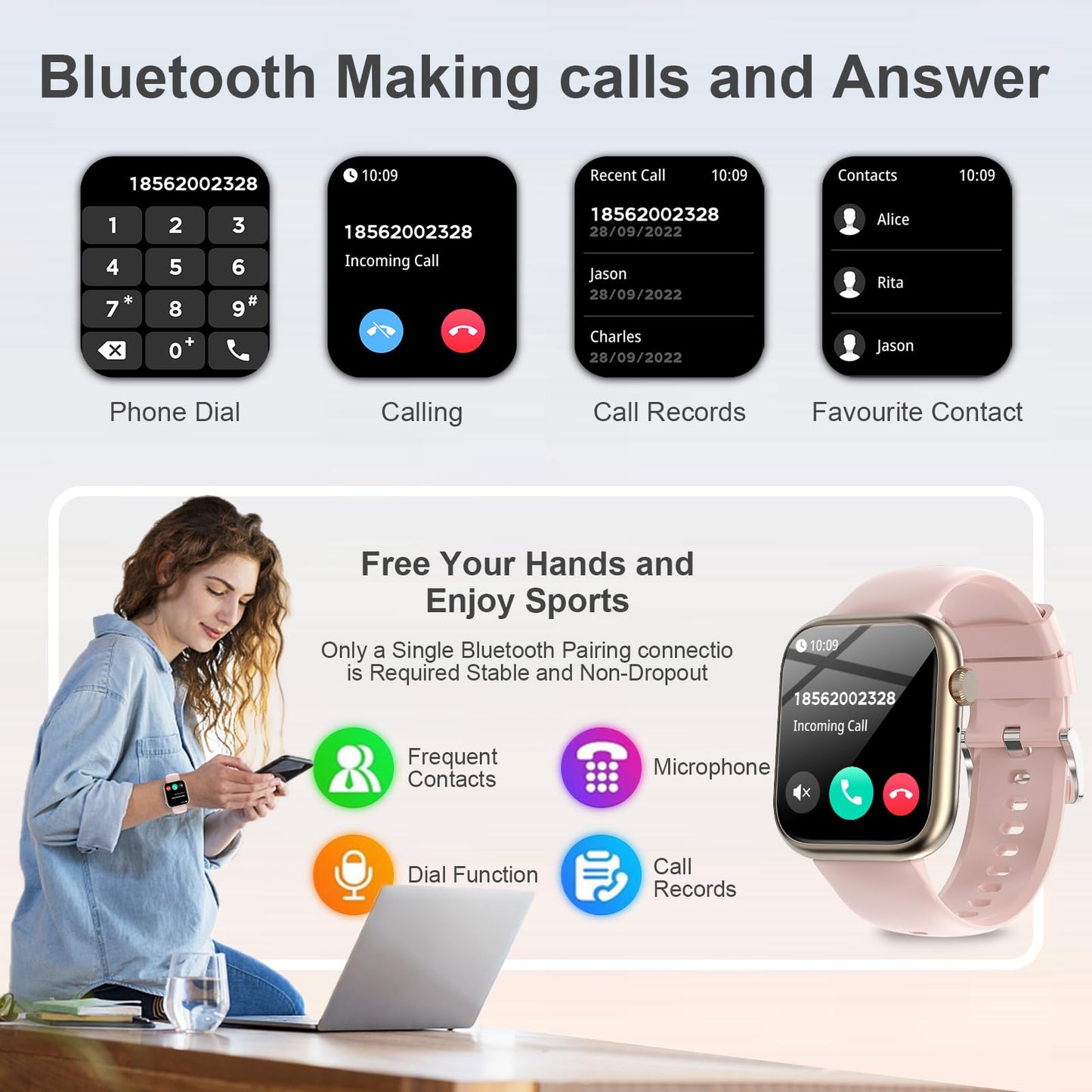 fitonyo Smartwatch for Women with Phone Function, 1.83" Inch Touch Screen Smart Watch, 110+ Sport Modes Sleep Monitor Heart Rate Monitor, IP68 Waterproof Watch, Fitness Tracker Sport Watch Smartwatch for iOS Android, Pink