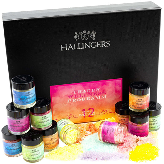 Hallinger's Women's Wellness Program - 12-pack bath salt gift set with Dead Sea salts - Christmas gift ideas & gifts Advent calendar | Congratulations New Home