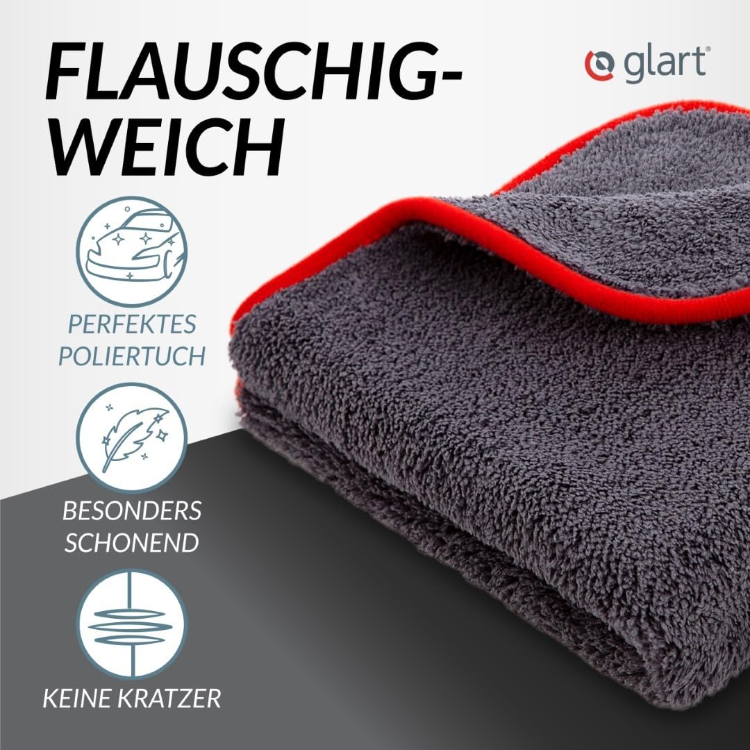 Glart 443TP Microfiber Cloths 3-Pack - 600 GSM - 40x40 cm - Plush Car Polishing Cloths for Drying & Care - Ultra Soft, Lint-Free & Absorbent - For Car Care, Motorcycle, Boat & Household