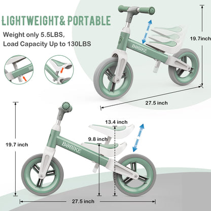 MHCYLION balance bike for kids aged 1.5-4 years up to 25 kg, adjustable handlebar and seat, handlebar lock, ultralight children's balance bike for boys and girls(Green)