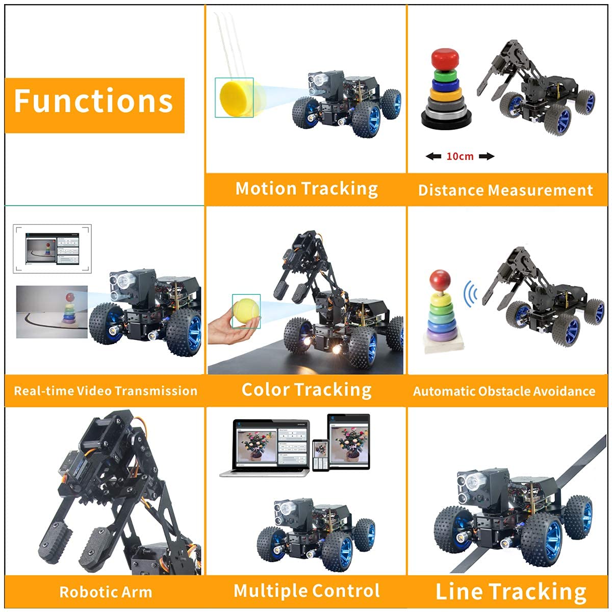 Adeept PiCar-Pro Raspberry Pi Smart Robot Car Kit. Program a 2-in-1 4WD car robot with a 4-DOF robot arm. Electronic DIY robotics kit for teens & adults for Pi 4 4B 3B 3B+.