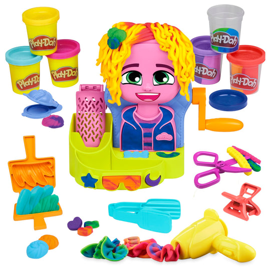 Play-Doh Crazy Cuts Hair Salon Playset with 6 Cans, pretend play toy, creative toy for girls and boys ages 3 and up.