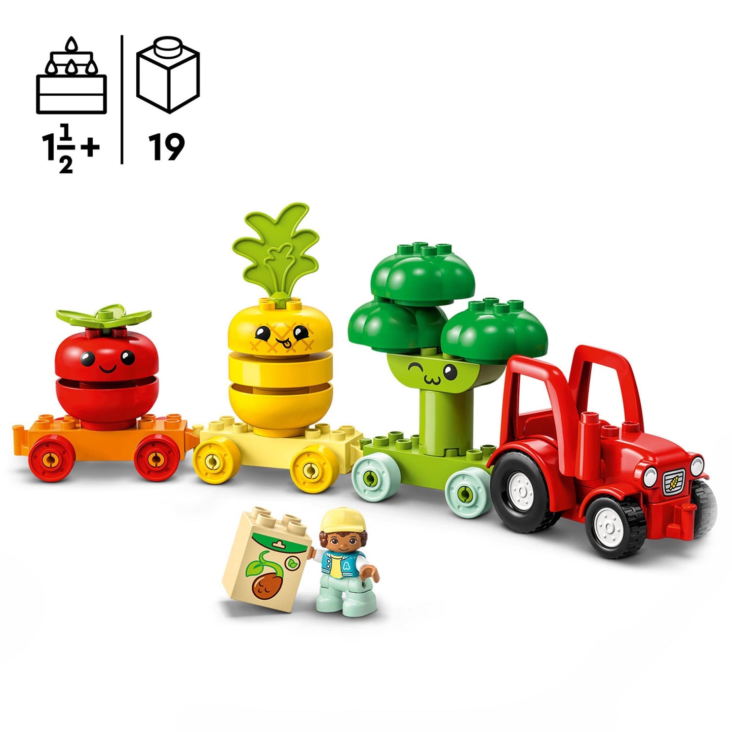 LEGO DUPLO Town Animal Care on the Farm, toy for kids aged 2+ & 10982 DUPLO My First Fruits and Vegetables Tractor, Easter gift toy.