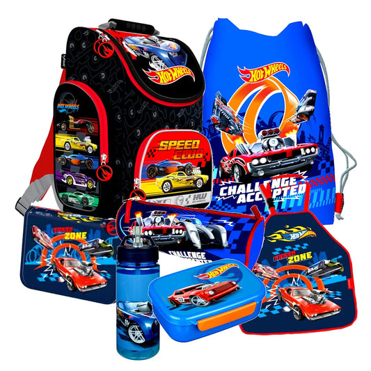 Hot Wheels Cars 7 piece school bag set with pencil case and backpack with stickers - from Kids4shop