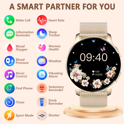 Erkwei smartwatch for women with phone function 1.32" touchscreen fitness tracker with pedometer heart rate sleep monitor waterproof watch for iOS Android
