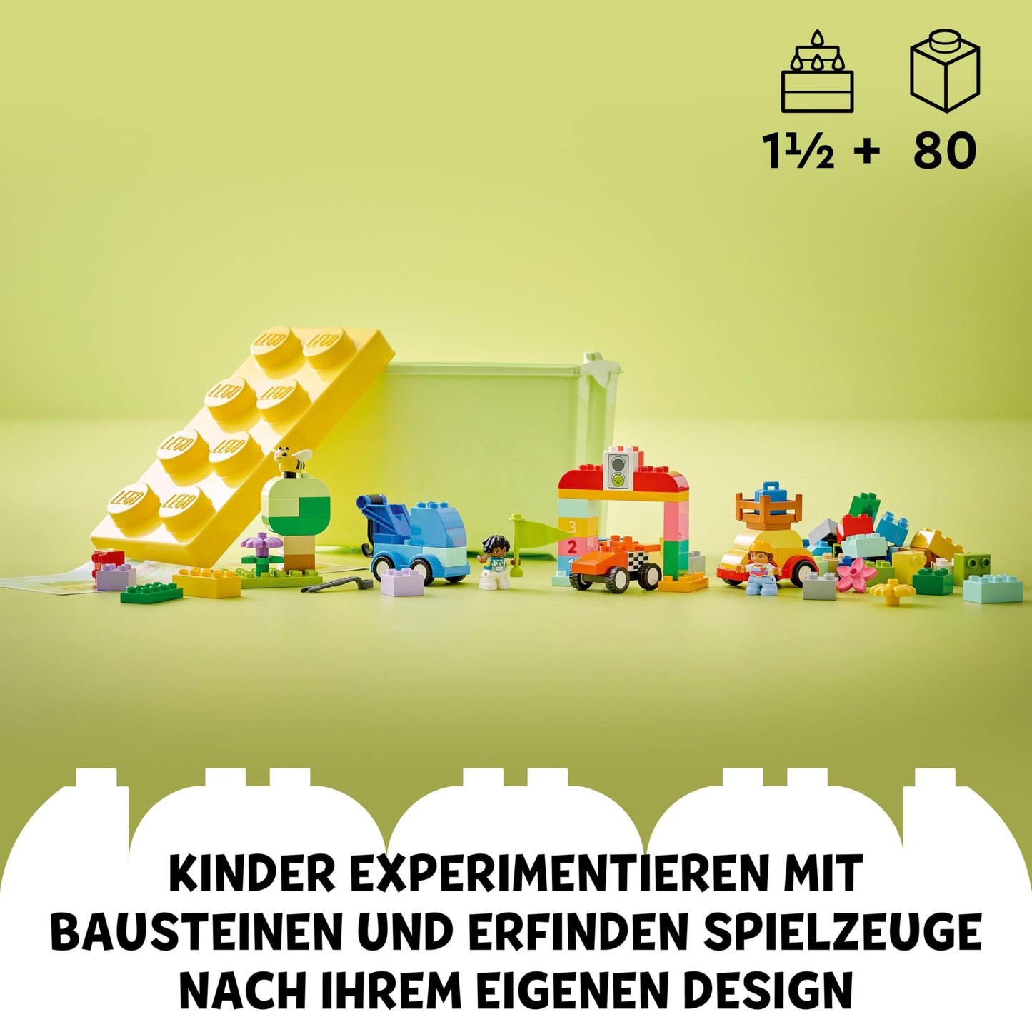 LEGO DUPLO Bricks Box Cars and Trucks - Educational toy for boys & girls from 1 year old - Toy for toddlers with 1-2-3 bricks, 2 figures and 3 vehicles for playing and building - Gift - 10439