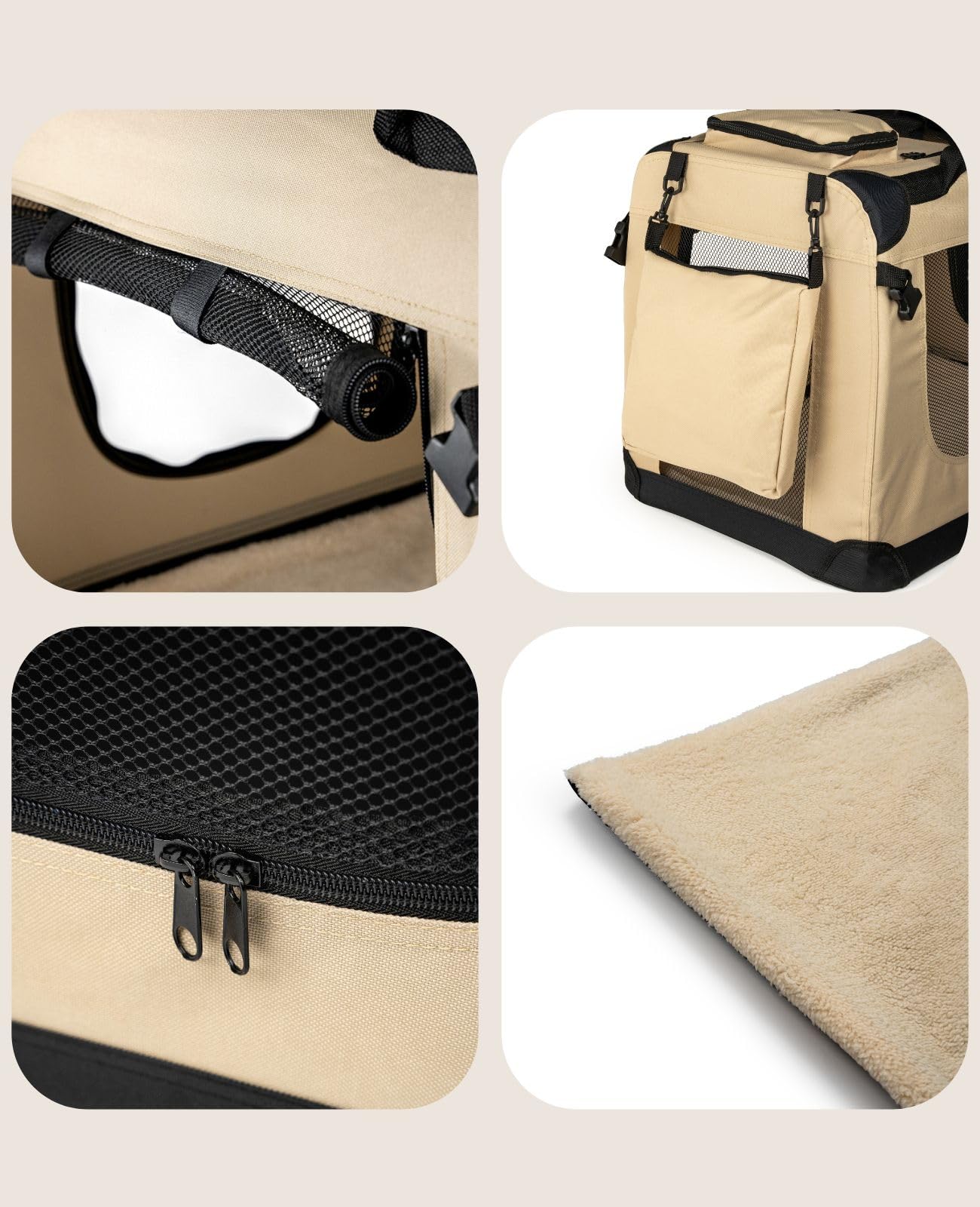 lionto Dog transport box foldable for travel & car, 101x69x70 cm, stable transport box with handles & blanket for cats & dogs up to 25 kg, sturdy fabric dog crate for small & large dogs, beige