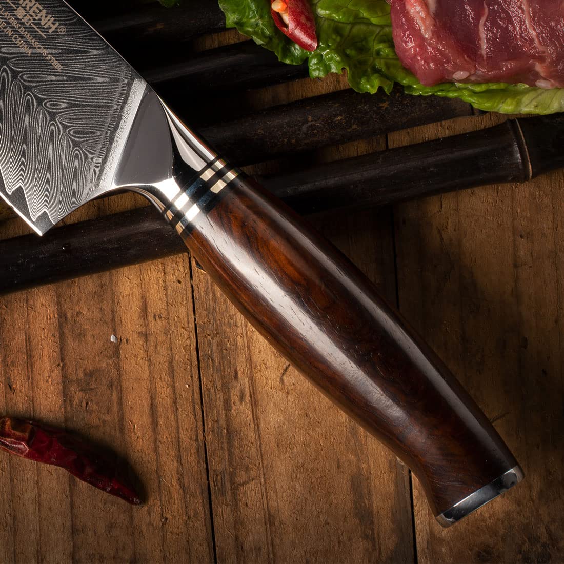 YARENH Damascus Knife Professional Chef's Knife 20.5 cm, 73 Layers Damascus Steel Kitchen Knife, Sharp Chef Knife, with Exquisite Sandalwood Handle, with Walnut Wood Sheath.