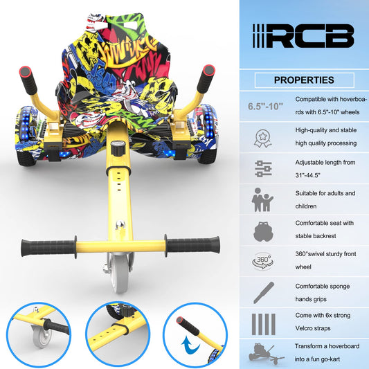 RCB Hoverboard Seat, Go-Kart accessory, with seat suitable for all 6.5"-10" Two Rounds Self Balancing Scooter, Hoverkart for adults and children.