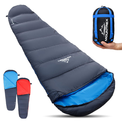 MOUNTREX® Sleeping Bag - Small pack size & Ultralight (760g) - Outdoor summer sleeping bag, mummy sleeping bag (205x80cm) - Compact, warm and light for camping, traveling or festivals - Linkable