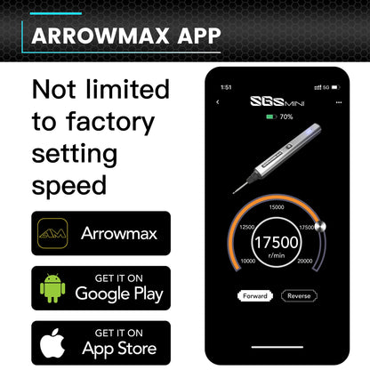 ARROWMAX wireless, rechargeable electric engraving pen with 36 bits, aluminum housing, Bluetooth, APP, wireless magnetic charging, etching tool for DIY, engraving, (SGS MINI), Black