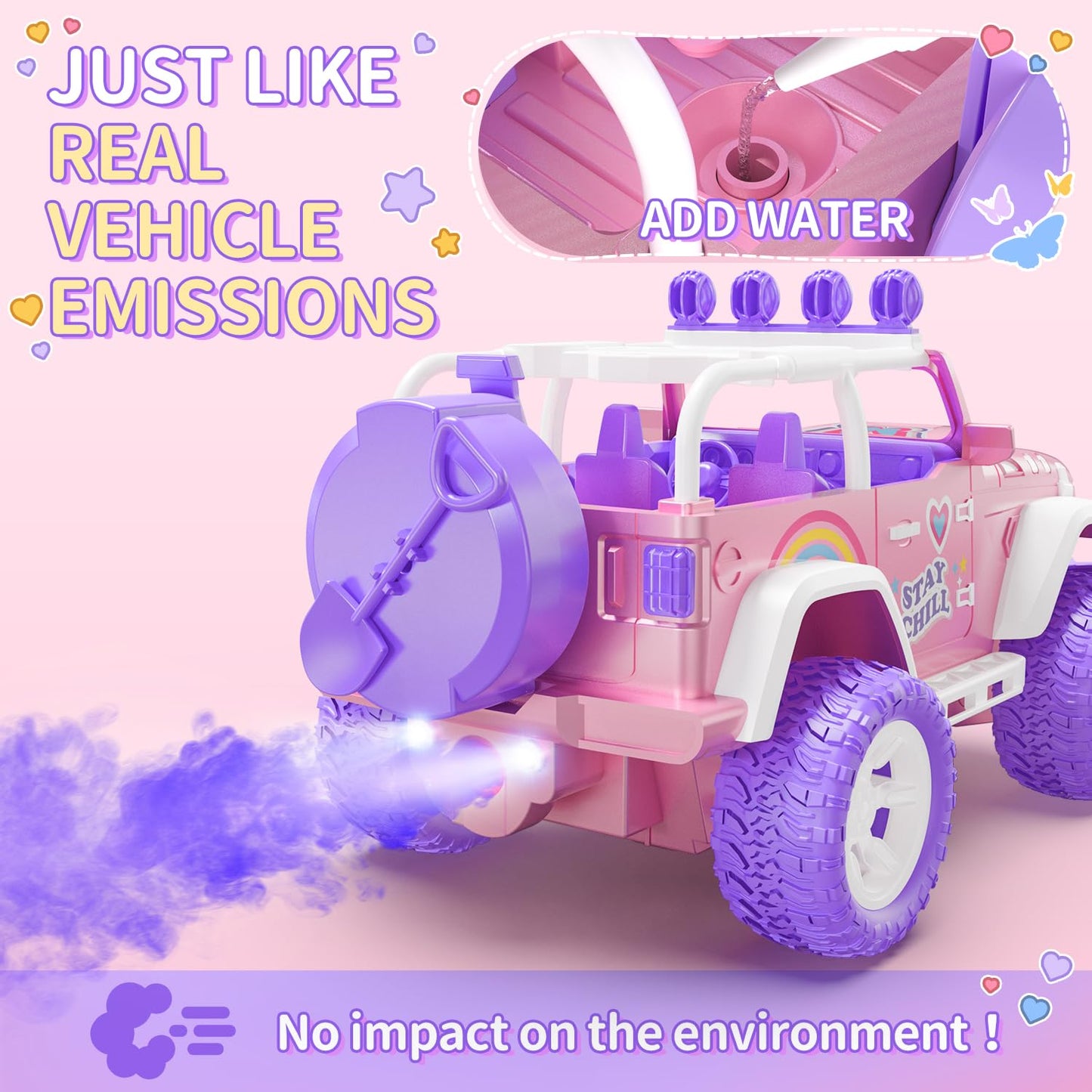 DEERC Pink Remote Control Car for Girls with Fog and Music, 1:16 RC Car with LED Lights for Kids, All-Terrain SUV Truck Gifts, Off-Road Toy Car, Girls Toy DE86-PI-DE4