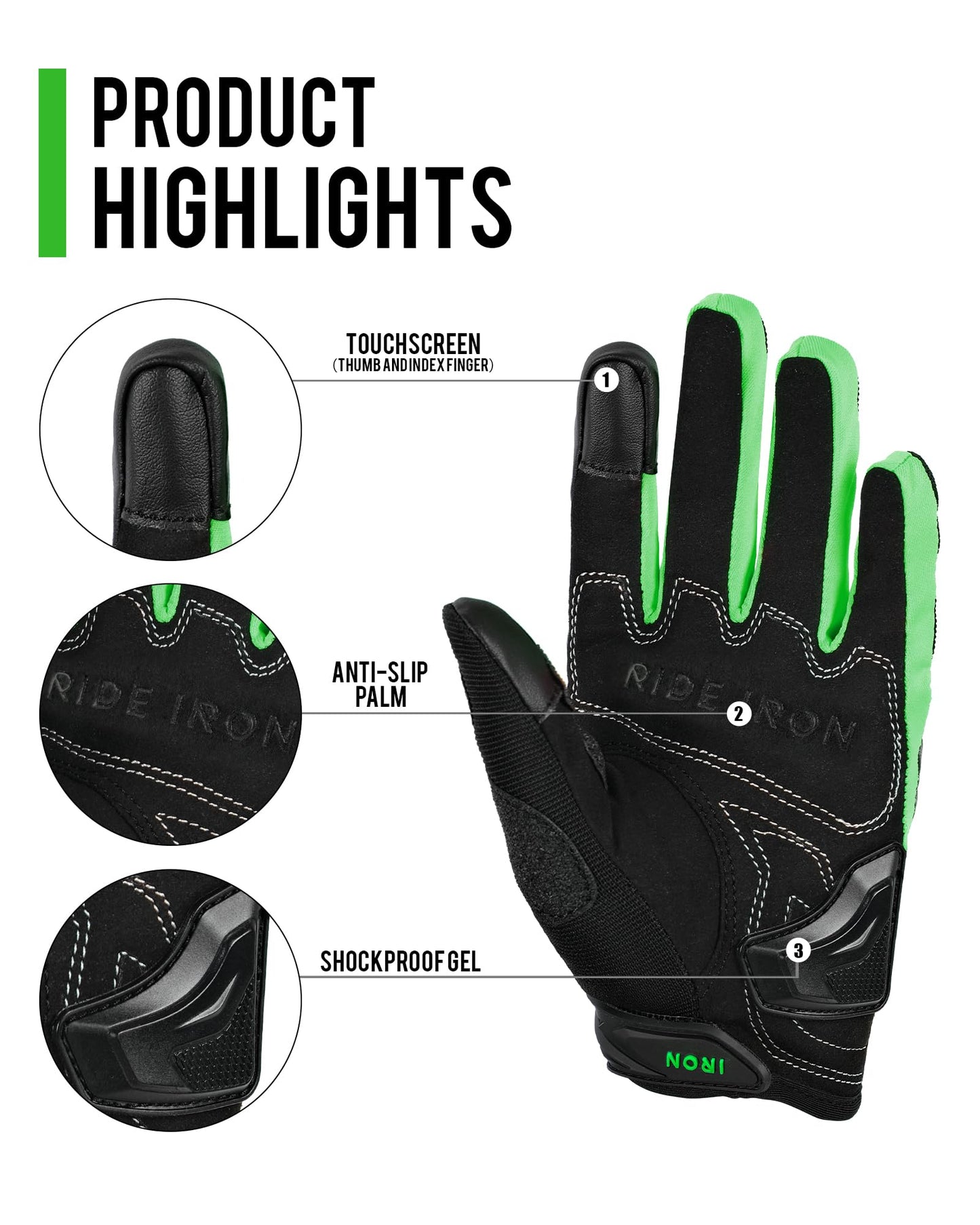 IRON JIA'S Motorcycle Gloves Men Summer Hard Shell Carbon Fiber Breathable Touchscreen Soft for Riding Climbing Hiking Green-M