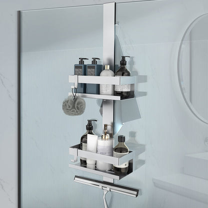 Uuleever hanging shower caddy, stainless steel SUS304, no drilling for frameless glass door, shampoo holder for shower (Style A - Silver).