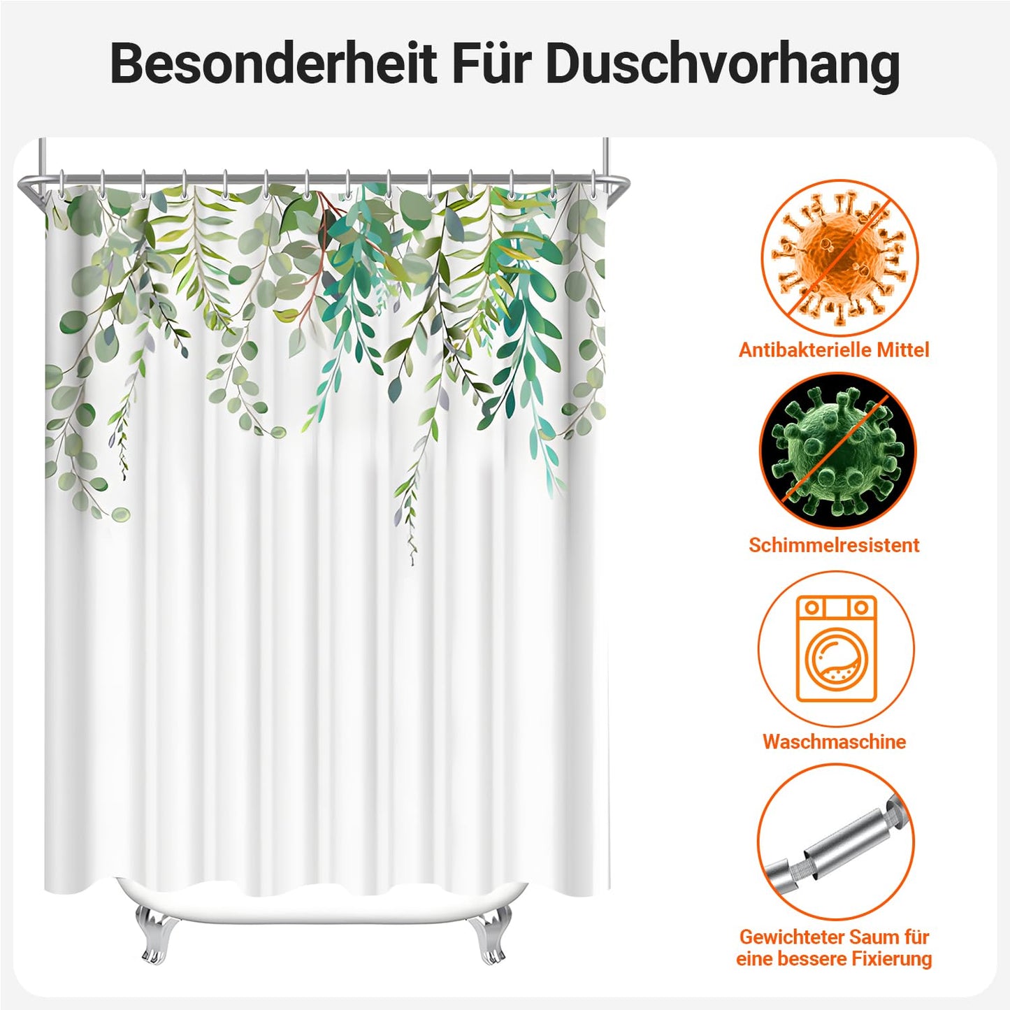 Lerores shower curtain 180x180 anti-mold textile shower curtains, leaf waterproof, weighted hem, washable, fabric shower curtain for bathroom and bathtub with 12 hooks.