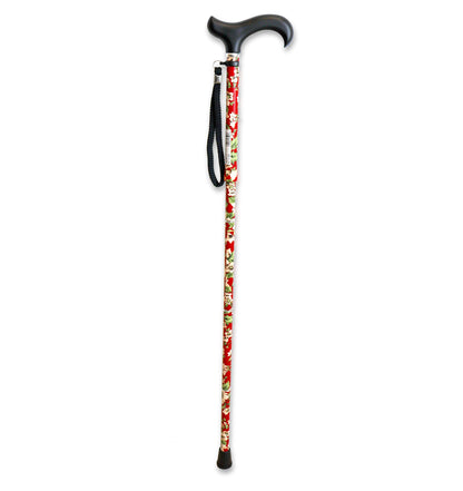 KMINA PRO - Floral Cane for Women, Elegant, Height-Adjustable Aluminum for Men, Foldable Red
