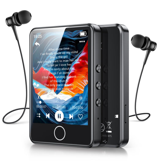 AGPTEK 64GB MP3 Player with Bluetooth 5.3, 2.8" Full Touchscreen, Portable HiFi Music Player for Kids with Speaker, FM Radio, E-Book, Line-in Recording, Supports 128GB, Black