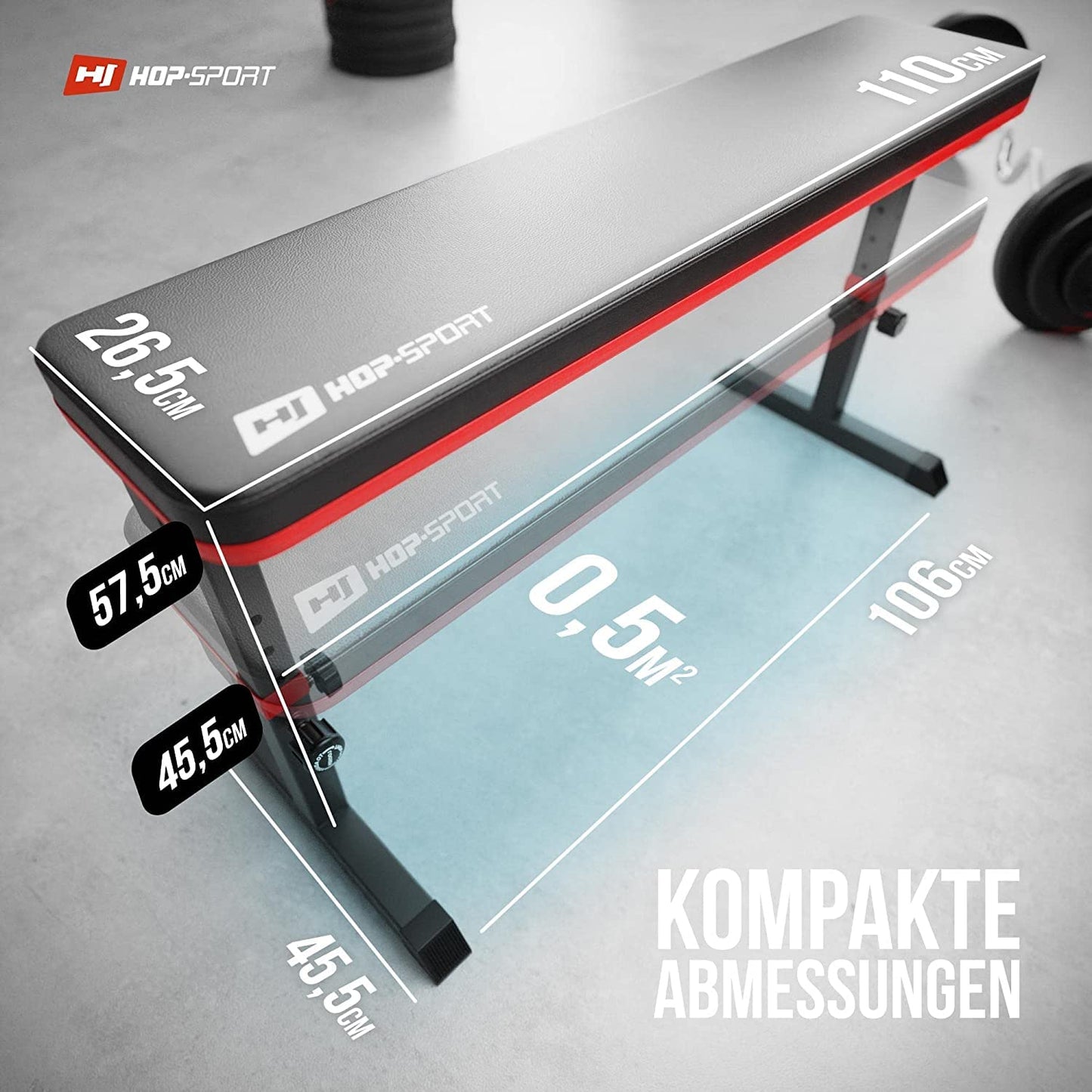 Hop-Sport Folding Adjustable Weight Bench - Home Workout Bench, Fitness Equipment for Strength Training & Bench Press, supports up to 200 kg.
