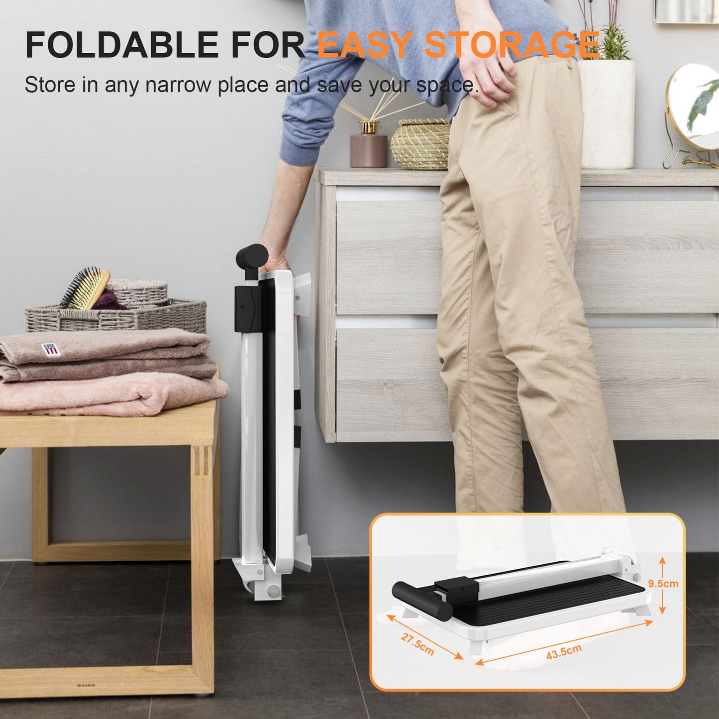 Xtsuen step stool with handle, folding step ladder, one-step ladder with non-slip tread for adults, elderly, and children in kitchen, bathroom, and house, up to 150 kg capacity.