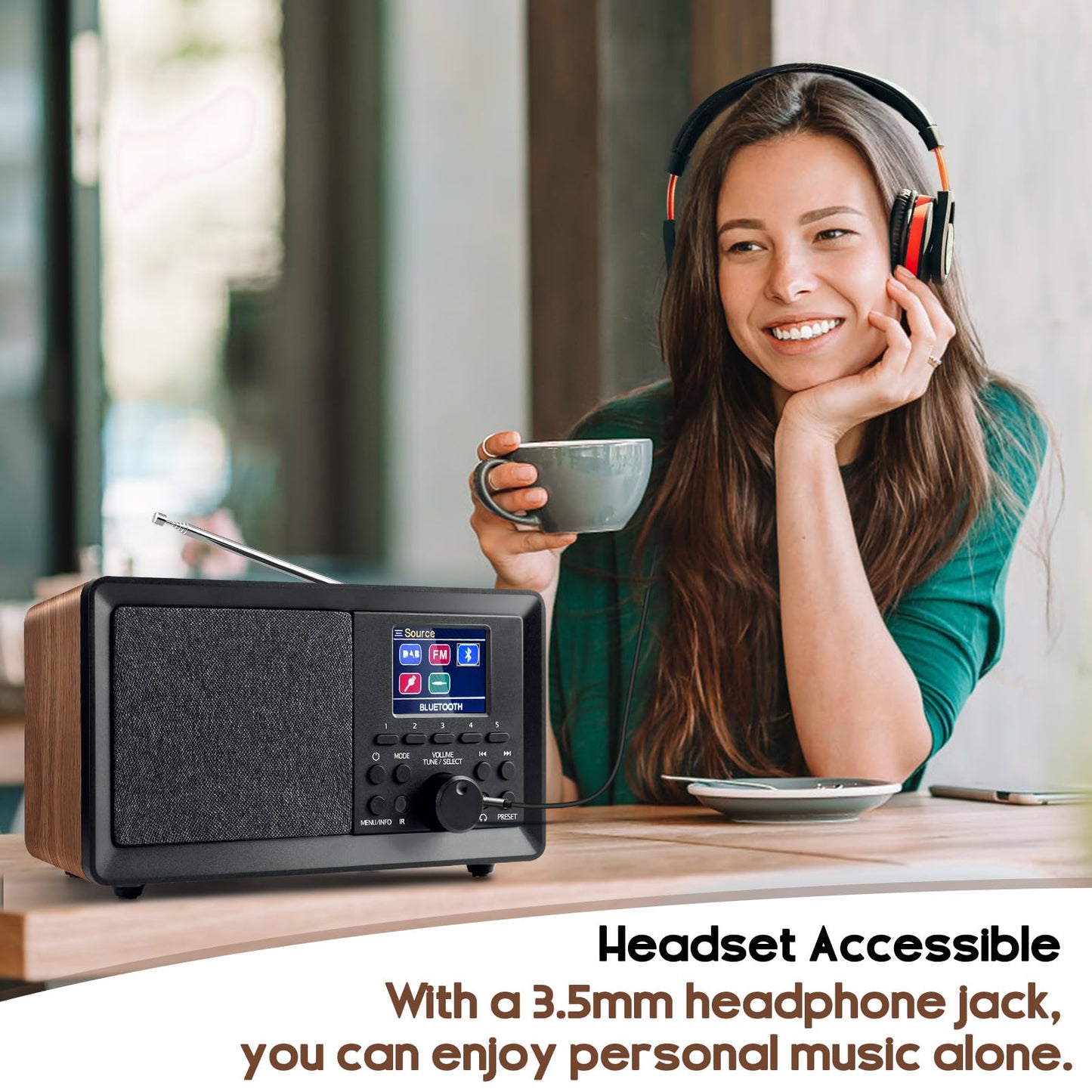 Wholede DAB Plus Radio with Bluetooth, DAB Radios with remote control DAB+/FM Radio Retro Wood Digital Radio Kitchen Radio Alarm Clock with dual alarm and USB/Aux port