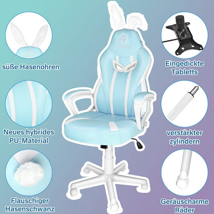 JOYFLY Gaming Chair Cute Computer Chair with Lumbar Support, with Bunny Ears Ergonomic Racing Office Chair Height Adjustable Gamer Chair for Girls (Light Blue)